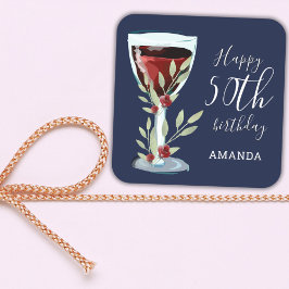 Adesivo Quadrado 50º Aniversário Vinho Vermelho Rosa Marinho de Aqu