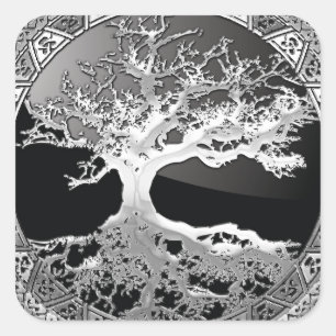 Adesivo Quadrado [500] Árvore Celta da Vida [Prata]
