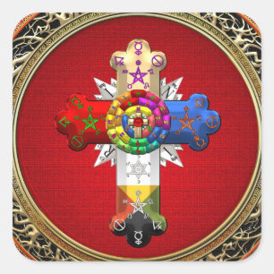 Adesivo Quadrado [500] Cruz rosado (Croix cor-de-rosa) no vermelho