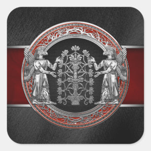 Adesivo Quadrado [500] Duas Ninurtas prateadas com árvore da vida