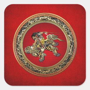 Adesivo Quadrado [500] Hokusai - Shoki que montam o leão de Shishi