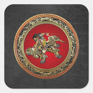 Adesivo Quadrado [500] Hokusai - Shoki Riding Shishi Lion