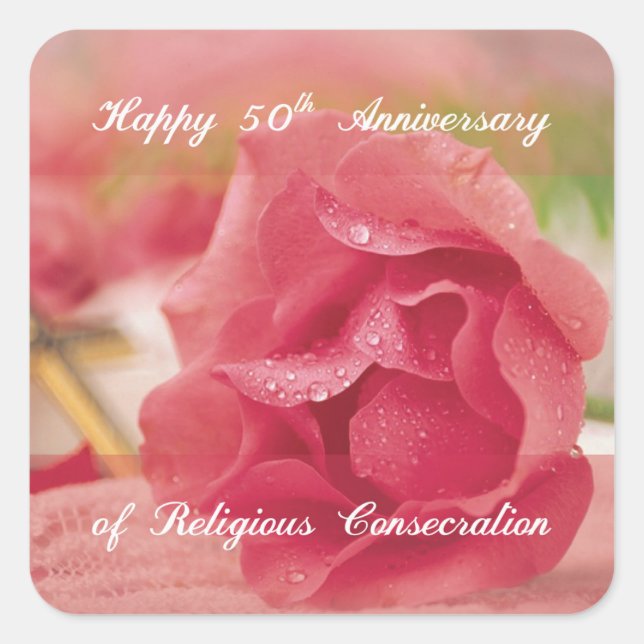 Adesivo Quadrado 50.º Aniversário da Rosa de Conseção Religiosa (Frente)