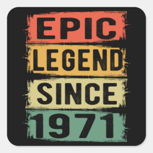 Adesivo Quadrado 50 Anos De Idade Dia 1971 Legenda Epic 50º Aniver