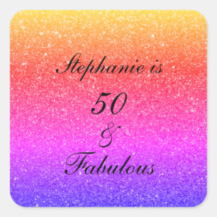 Adesivo Quadrado 50 E Fabulosa Brilhante Púrpura Rosa De Aniversári