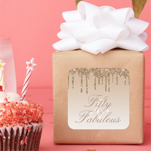 Adesivo Quadrado 50 e Fabulosa Glitter Glitter de Frente Dourada (Festa)