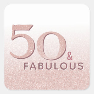Adesivo Quadrado 50 e Fabuloso 50º Aniversário Rosa Dourado Brite