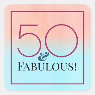 Adesivo Quadrado 50 e Fabuloso Aniversário Rosa e Azul
