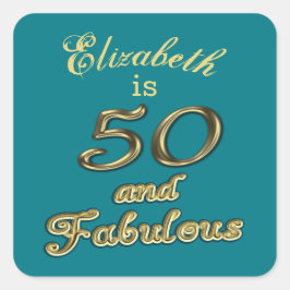Adesivo Quadrado 50 e Fabuloso Azul Azul Azul Dourado de aniversári
