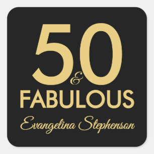 Adesivo Quadrado 50 e Fabuloso Moderno Preto Dourado Aniversário de
