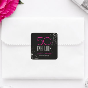 Adesivo Quadrado 50 e Fabuloso Preto Rosa Glam Brilho Aniversário