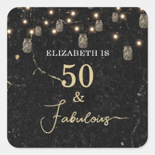 Adesivo Quadrado 50 e Luzes Douradas Fabulosas de Mason Jar Marble 