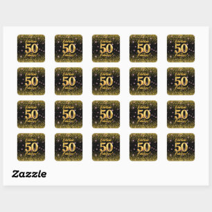 Adesivo Quadrado 50 Estrelas Douradas Fabulosas, Rosa-Rosa, 50º ani