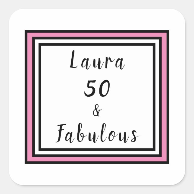 Adesivo Quadrado 50 & Fabuloso Tipografia Rosa (Frente)