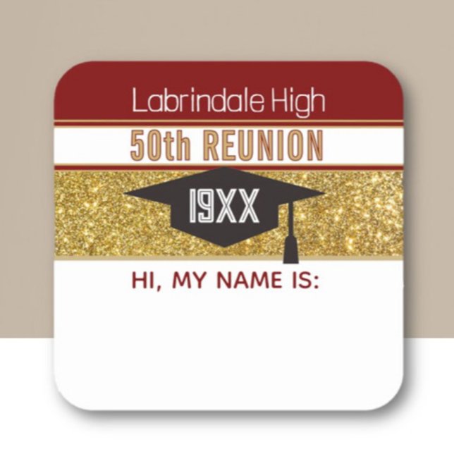 Adesivo Quadrado 50th Reunion! Customized Name tag Sticker (Criador carregado)