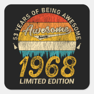 Adesivo Quadrado 57 anos de idade 1968 Retro Incrível 57º presente