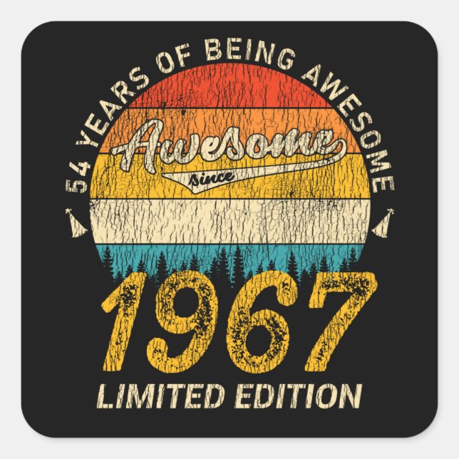 Adesivo Quadrado 58 anos 1967 Retro Incrível 58º presente de aniver (Frente)