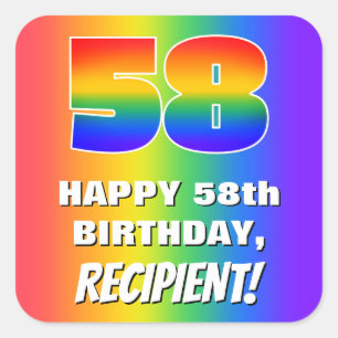 Adesivo Quadrado 58.o Aniversário: Padrão Divertido e colorido do