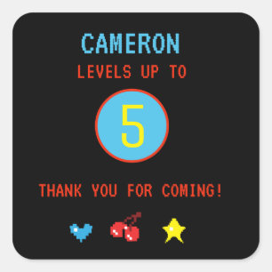 Adesivo Quadrado 5a festa de aniversário personalizada Gamer