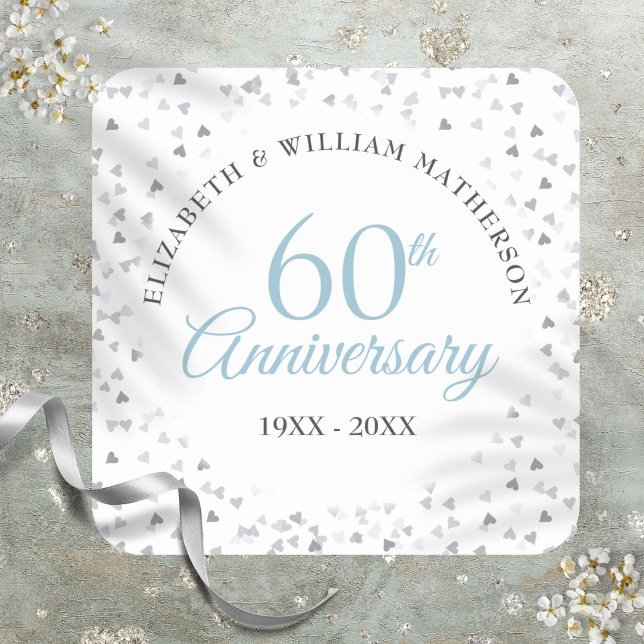 Adesivo Quadrado 60º aniversário do Diamond Hearts Confetti (60th Diamond Anniversary Hearts Confetti Square Sticker)