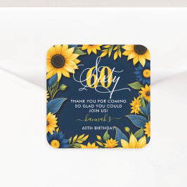 Adesivo Quadrado 60º aniversário Girassol Obrigado