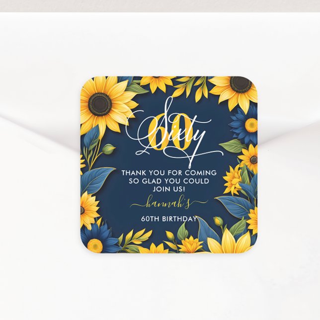 Adesivo Quadrado 60º aniversário Girassol Obrigado (Criador carregado)