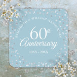 Adesivo Quadrado 60º aniversário Script Love Hearts Confetti<br><div class="desc">Com delicados corações confetti. Personalize com suas informações especiais de aniversário de 60 diamantes em letra chic. Projetado por Thisnotme©</div>