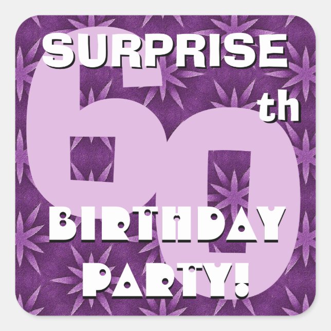 Adesivo Quadrado 60º SURPREE Birthday Purple Fireworks V03 (Frente)