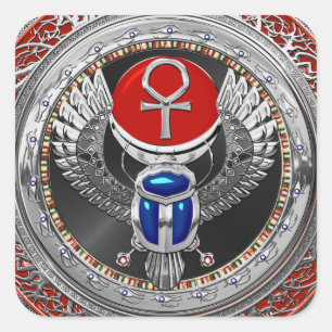 Adesivo Quadrado [600] Sagrada Prata Egípcia Ala Scarab & Ankh