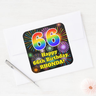 Adesivo Quadrado 66.o aniversário: Fogos de artifício divertidos,