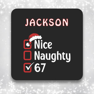 Adesivo Quadrado 67 Meme Bonito Travesso Chapéu de Papai Noel Nome