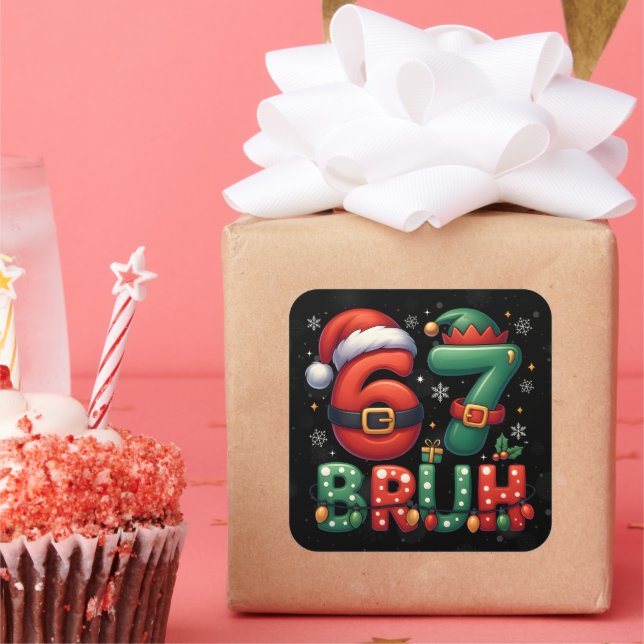 Adesivo Quadrado 67 Meme Six Seven Bruh Funny Christmas 6 7 (Festa)
