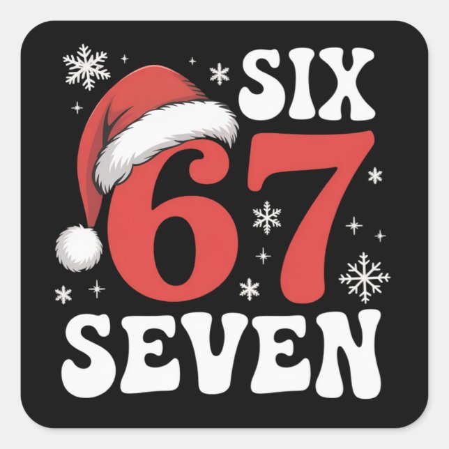 Adesivo Quadrado 67 Santa Hat Christmas Six Seven Funny Sayings (Frente)