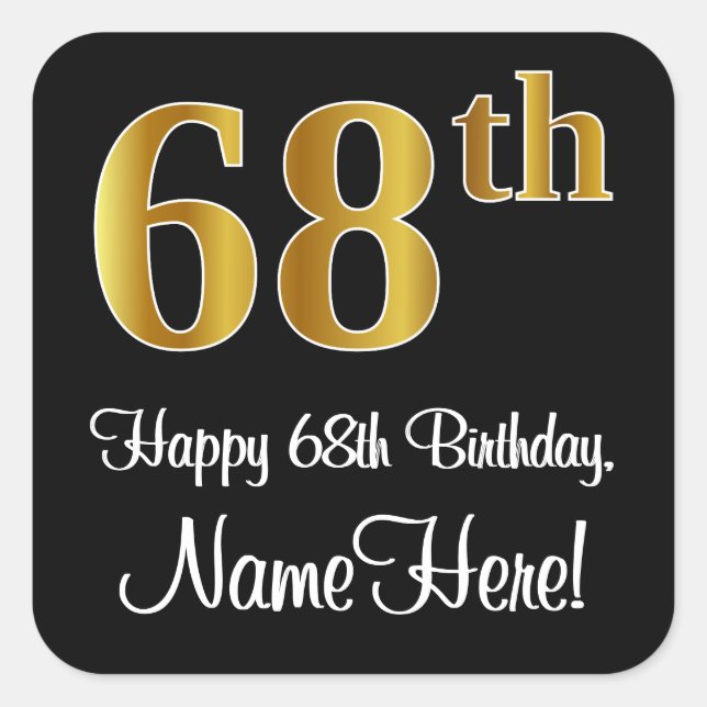 Adesivo Quadrado 68.º aniversário - Exame Dourado elegante Luxurios (Frente)