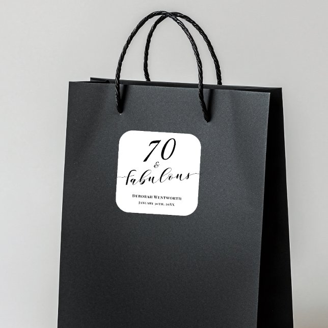 Adesivo Quadrado 70 and Fabulous Seventy Birthday Elegant Script (Criador carregado)