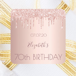 Adesivo Quadrado 70 aniversário blush rosa dourado nome
