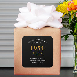 Adesivo Quadrado 70 Aniversário Nome 1954 Chic Preto Dourado Elegan