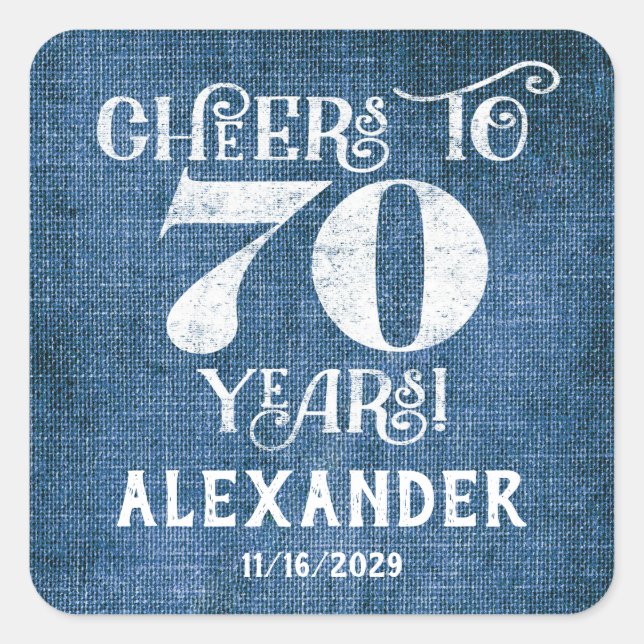 Adesivo Quadrado 70 Birthday Blue Linen Obrigado Pelos Stickers (Frente)