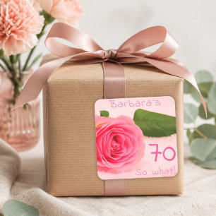 Adesivo Quadrado 70 Birthday Pink Rose Nome Personalizado Motivaç