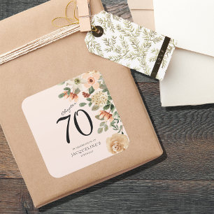 Adesivo Quadrado 70 Birthday Vintage Floral
