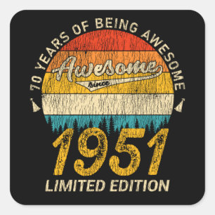 Adesivo Quadrado 74 anos de idade 1951 Retro Incrível 74º presente