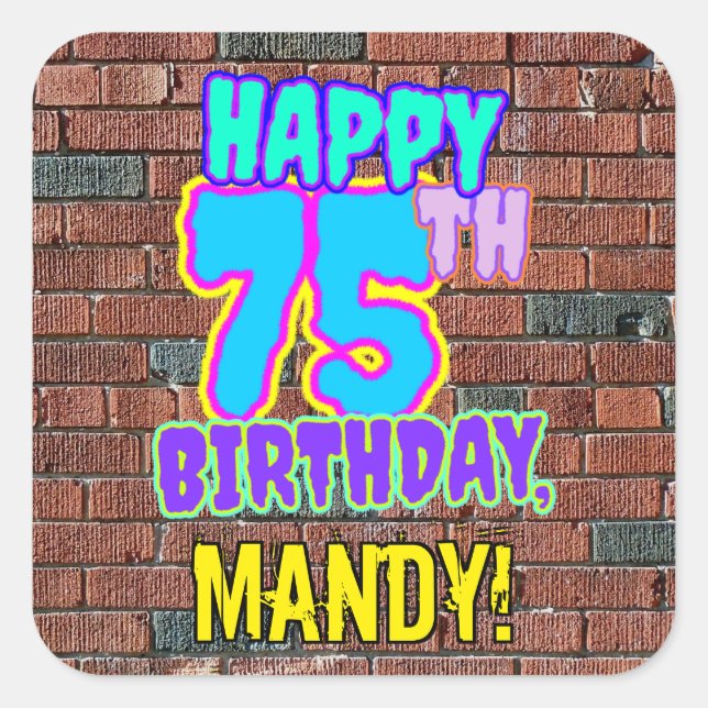 Adesivo Quadrado 75º aniversário - Grafite urbano inspirado e diver (Frente)