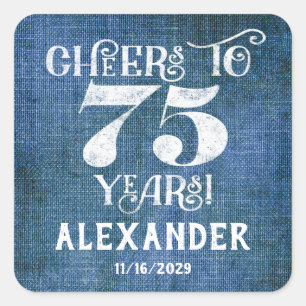 Adesivo Quadrado 75.º Aniversário Blue Linen Obrigado A Favor dos S