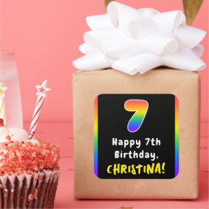 Adesivo Quadrado 7 Aniversário: Rainbow Spectrum # 7, Nome Personal