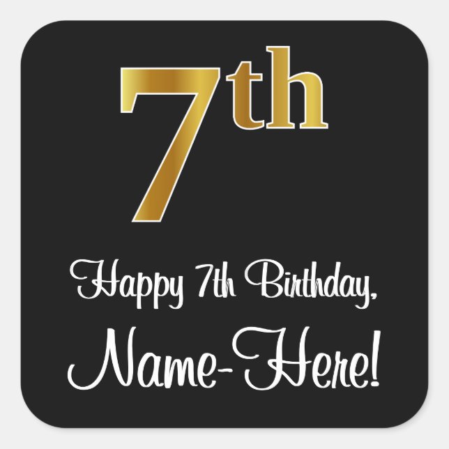 Adesivo Quadrado 7 Birthday - Exame Dourado Elegante Luxurioso Faux (Frente)