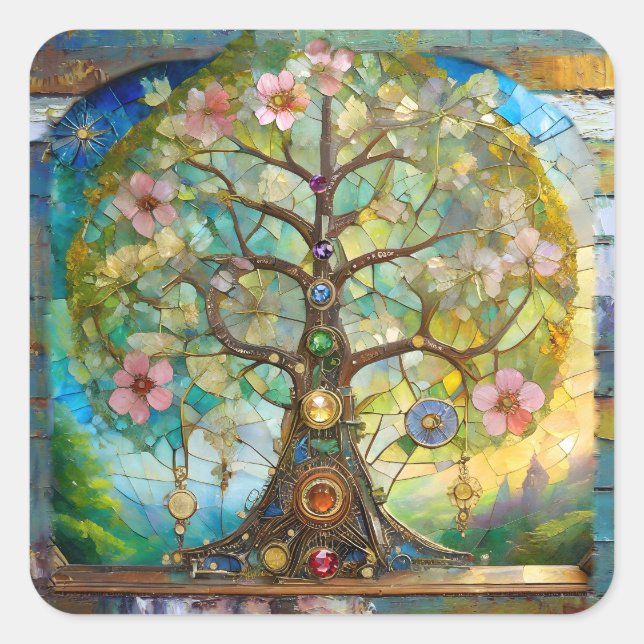 Adesivo Quadrado 7 Chakra Blossoming Tree Of Life (Frente)