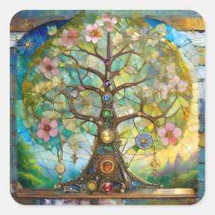 Adesivo Quadrado 7 Chakra Blossoming Tree Of Life