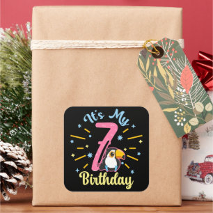 Adesivo Quadrado 7 de aniversário de 7 anos, garota de nascimento d