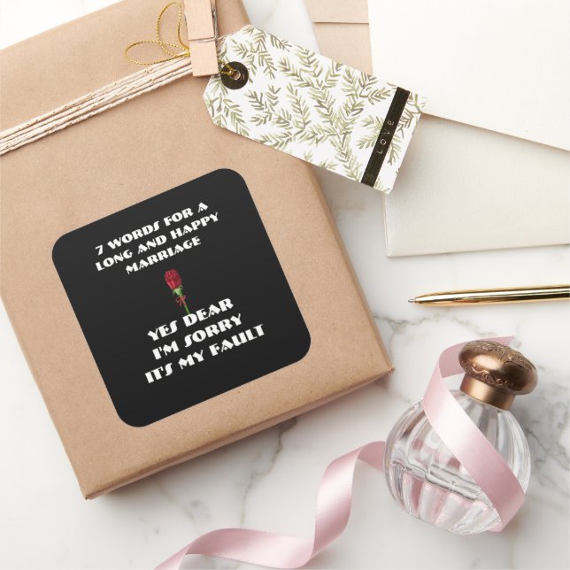 Adesivo Quadrado 7 palavras para um Casamento longo e feliz (Presentear)