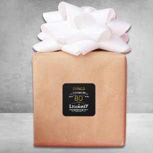 Adesivo Quadrado 80 Birthday Black Dourado Legendário Retro